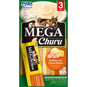 Inaba Dog Mega Churu Chicken & Cheese Flavored Grain-Free Lickable Dog Treats, 1.69-oz, 3 count
