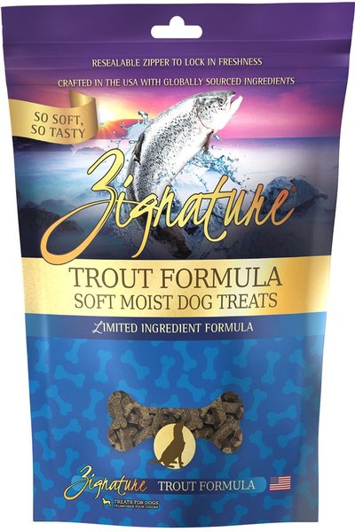 Zignature Trout Flavored Soft Dog Treats, 4-oz bag slide 1 of 9