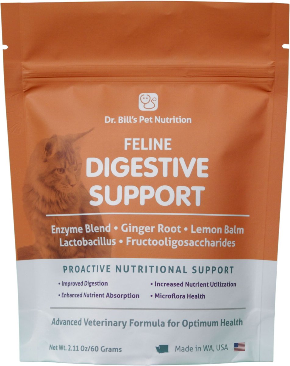 Dr. Bill's Pet Nutrition Feline Digestive Support Cat Supplement Powder, 60-gm pouch