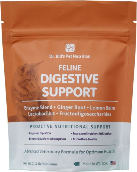 Dr. Bill's Pet Nutrition Feline Digestive Support Cat Supplement Powder, 60-gm pouch slide 1 of 9
