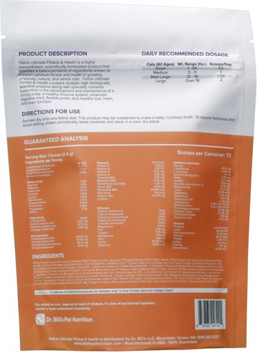 Dr. Bill's Pet Nutrition Feline Ultimate Fitness & Health Cat Supplement Powder, 180-gm pouch