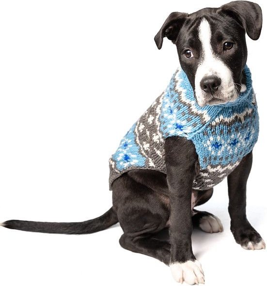 Chilly Dog Fairisle Wool Dog Sweater, Blue, Large slide 1 of 7