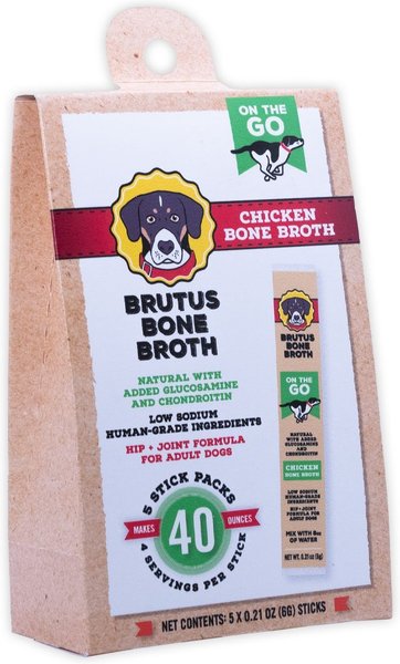 Brutus Broth Chicken Bone Broth Powder Hip & Joint with Glucosamine On-the-Go Dog Food Topper, 5 count​