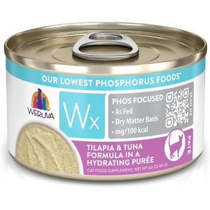 Weruva Wx Phos Focused Tilapia & Tuna Formula Grain-Free Puree Wet Cat Food, 3-oz can, case of 12