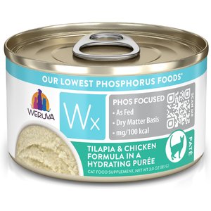 Weruva Wx Phos Focused Tilapia & Chicken Formula Grain-Free Puree Wet Cat Food, 3-oz can, case of 12