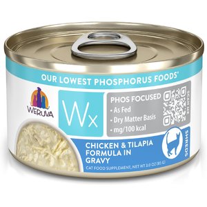 Weruva Wx Phos Focused Chicken & Tilapia Formula in Gravy Grain-Free Wet Cat Food, 3-oz can, case of 12