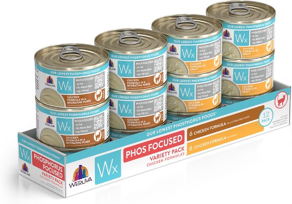 Weruva Wx Phos Focused Chicken Variety Pack Grain-Free Wet Cat Food, 3-oz can, case of 12 slide 1 of 9