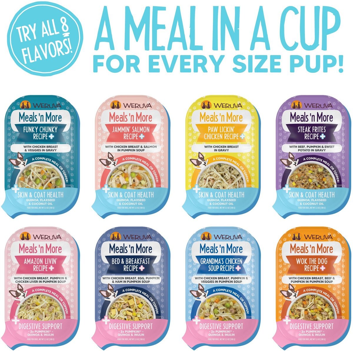 Weruva Meals 'n More Natural Wet Dog Food, Paw Lickin’ Chicken Plus Skin & Coat Health, 3.5-oz cup, 12 count