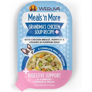 Weruva Meals 'n More Natural Wet Dog Food, Grandma's Chicken Soup Plus Digestive Support, 3.5-oz cup, 12 count