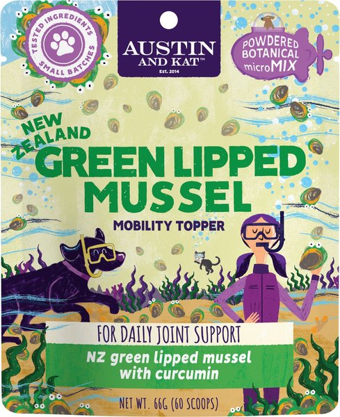 Austin and Kat Austin's Green Lipped Mussel GLM Mobility Dog & Cat Supplement, 2.32-oz bag slide 1 of 6