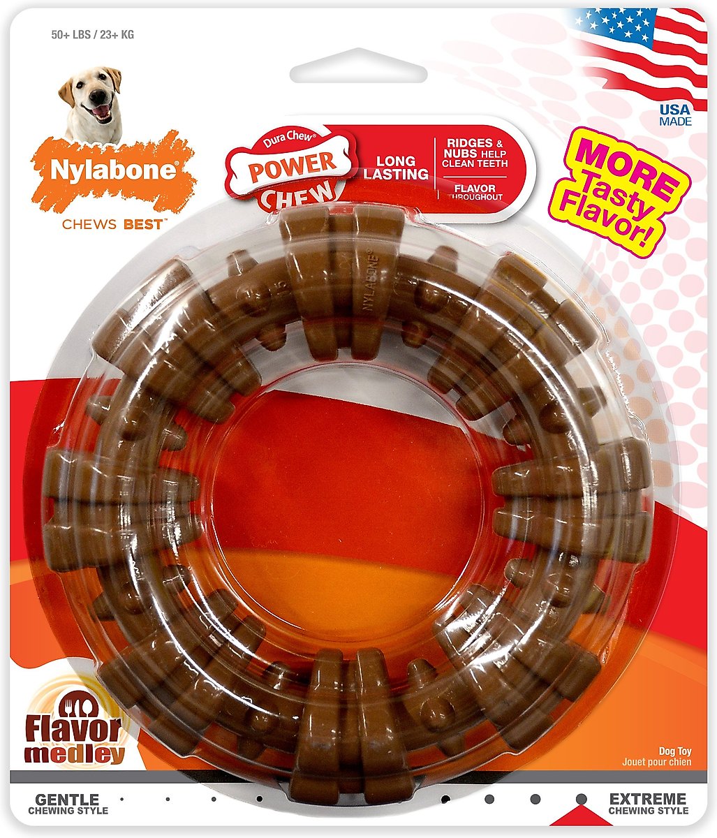 Nylabone Power Chew Textured Dog Chew Ring Toy Ring Flavor Medley, X-Large