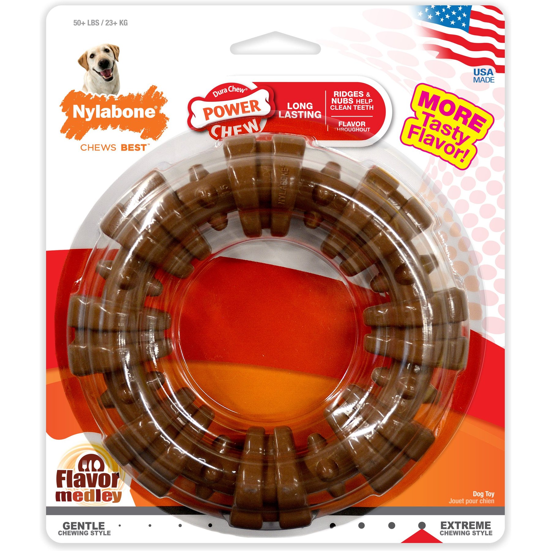 Nylabone Power Chew Textured Dog Chew Ring Toy Sapore Medley