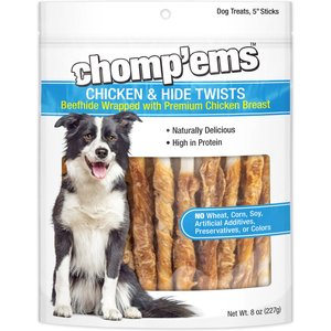 Chomp'ems Chicken Hide Twists Jerky Dog Treats, 8-oz bag