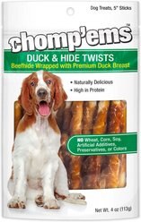 RUFFIN' IT Chomp'ems Duck Hide Twists Jerky Dog Treats, 4-oz bag