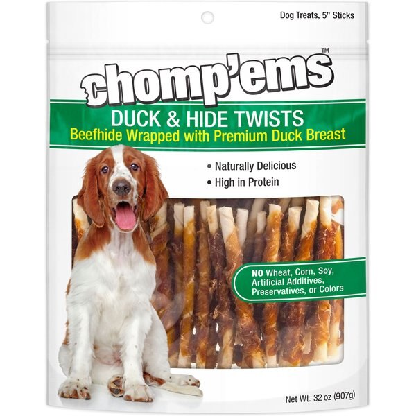 CHOMP'EMS Duck Hide Twists Jerky Dog Treats, 32oz bag