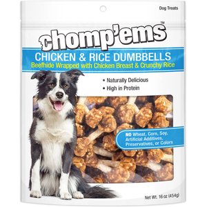 RUFFIN' IT Chomp'ems Chicken & Rice Dumbbells Jerky Dog Treats, 16-oz bag
