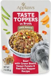 Applaws Taste Toppers Beef, Green Beans, Pepper & Sweet Potato in Broth Wet Dog Food Topper, 3-oz pouch, case of 24