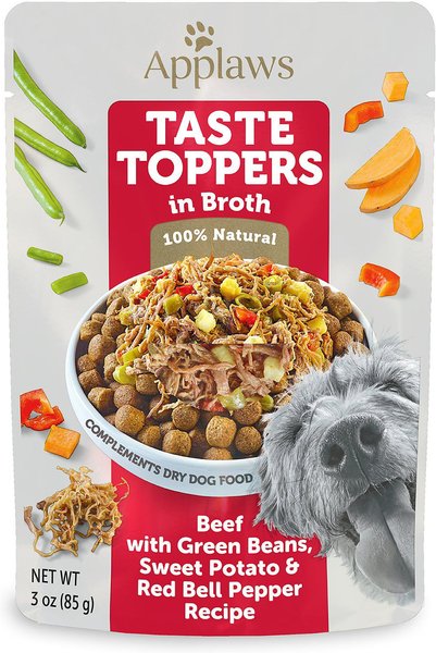 Applaws Beef, Green Beans, Pepper & Sweet Potato in Broth Wet Dog Food Topper, 3-oz pouch, case of 12, 3-oz pouch, case of 12, bundle of 2 slide 1 of 6