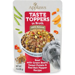 Applaws Beef, Green Beans, Pepper & Sweet Potato in Broth Wet Dog Food Topper, 3-oz pouch, case of 12, 3-oz pouch, case of 12, bundle of 2