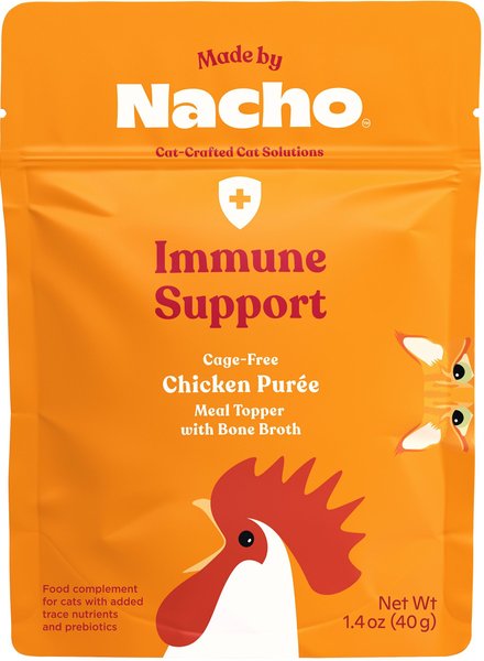Made by Nacho Immune Support Cage-Free Chicken Puree with Bone Broth Wet Cat Food Topper, 1.4-oz pouch, case of 18, bundle of 2 slide 1 of 1