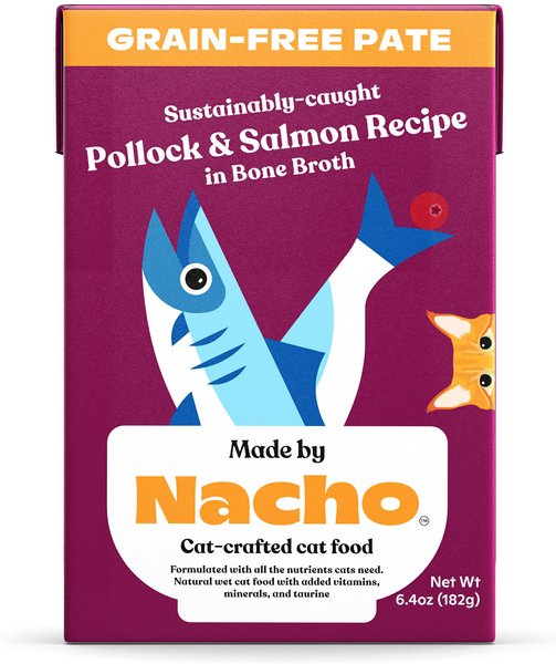 Made by Nacho Sustainably-Caught Pollock & Salmon Recipe in Bone Broth Pate Wet Cat Food, 6.4-oz box, case of 12, bundle of 2 slide 1 of 1