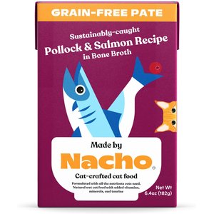 Made by Nacho Sustainably-Caught Pollock & Salmon Recipe in Bone Broth Pate Wet Cat Food, 6.4-oz box, case of 12, bundle of 2