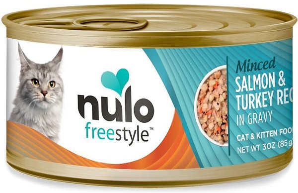 Nulo Freestyle Minced Salmon & Turkey in Gravy Grain-Free Canned Cat & Kitten Food, 3-oz can, case of 24, bundle of 2 slide 1 of 2