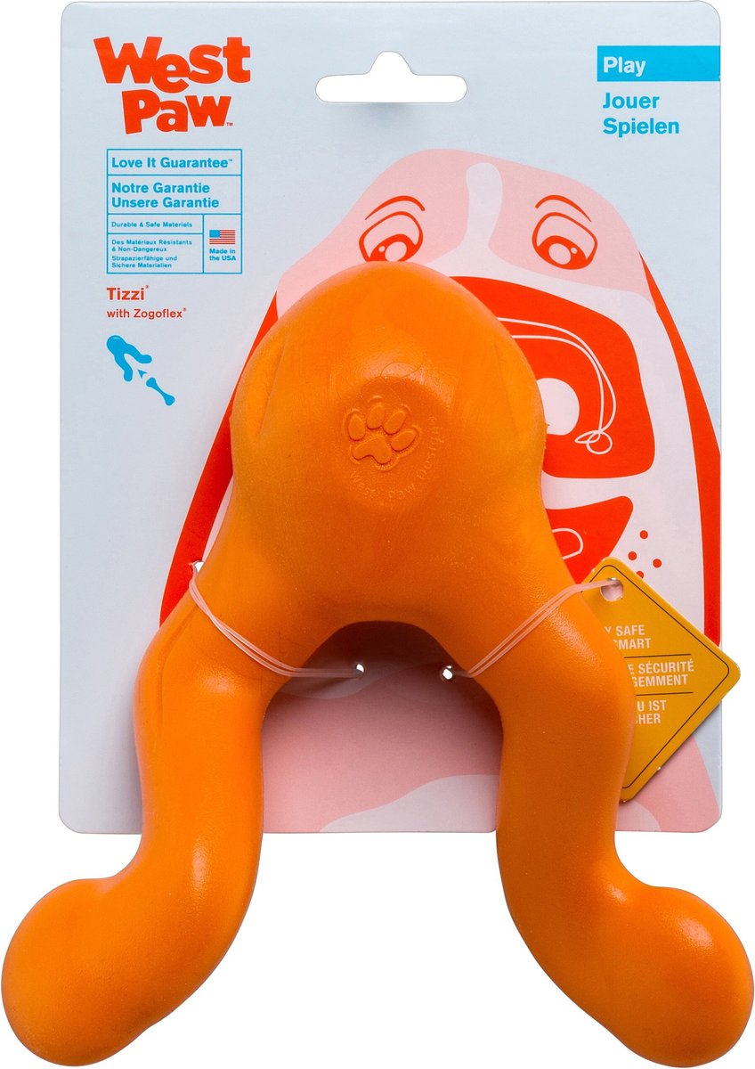 WEST PAW Zogoflex Tizzi Treat Dispensing Dog Chew Toy, Tangerine, Large