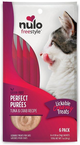 Nulo Freestyle Perfect Purees Tuna & Crab Recipe Grain-Free Lickable Cat Treats, 0.5-oz tube, pack of 6, bundle of 2 slide 1 of 5