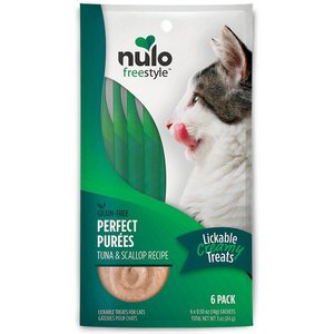 Nulo Freestyle Perfect Purees Tuna & Scallop Recipe Grain-Free Lickable Cat Treats, 0.5-oz tube, pack of 6, bundle of 2