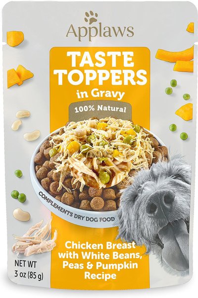 Applaws Taste Toppers Chicken, Peas, Pumpkin & White Beans in Gravy Wet Dog Food Topper, 3-oz pouch, case of 12, bundle of 2 slide 1 of 6