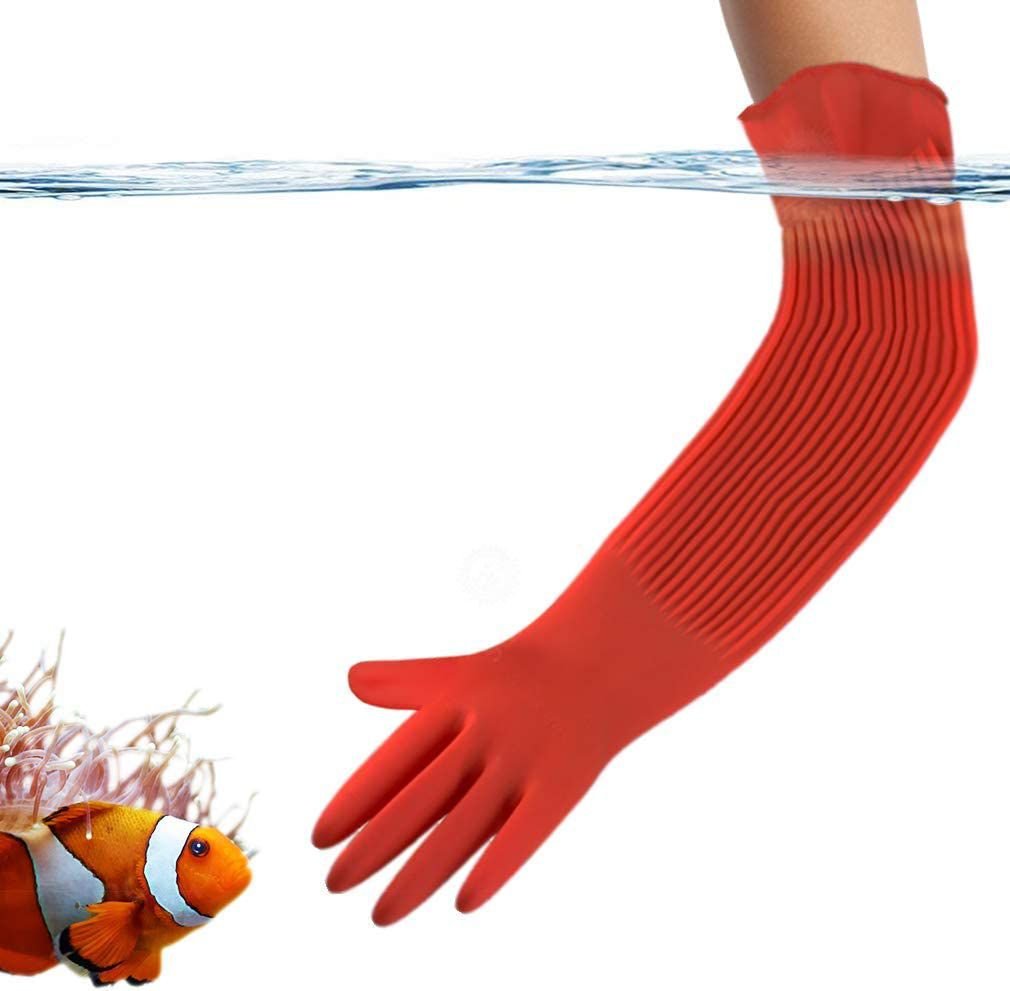 SUNGROW Long Rubber Betta Aquarium Gloves Fish Tank Maintenance