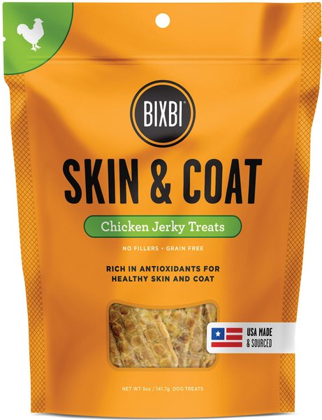 BIXBI Skin & Coat Chicken Jerky Dog Treats, 5-oz bag slide 1 of 5