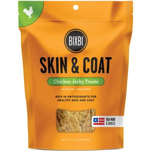 BIXBI Skin & Coat Chicken Jerky Dog Treats, 5-oz bag