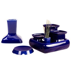 Miaustore Cat Grass Cup, Blue +  Dog & Cat Ceramic Water Fountain, 115-oz, Blue