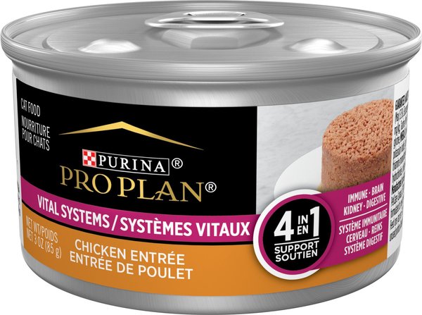 Purina Pro Plan Vital Systems 4-in-1 Support Chicken Entrée Pate Wet Cat Food, 3-oz can, case of 24 slide 1 of 7