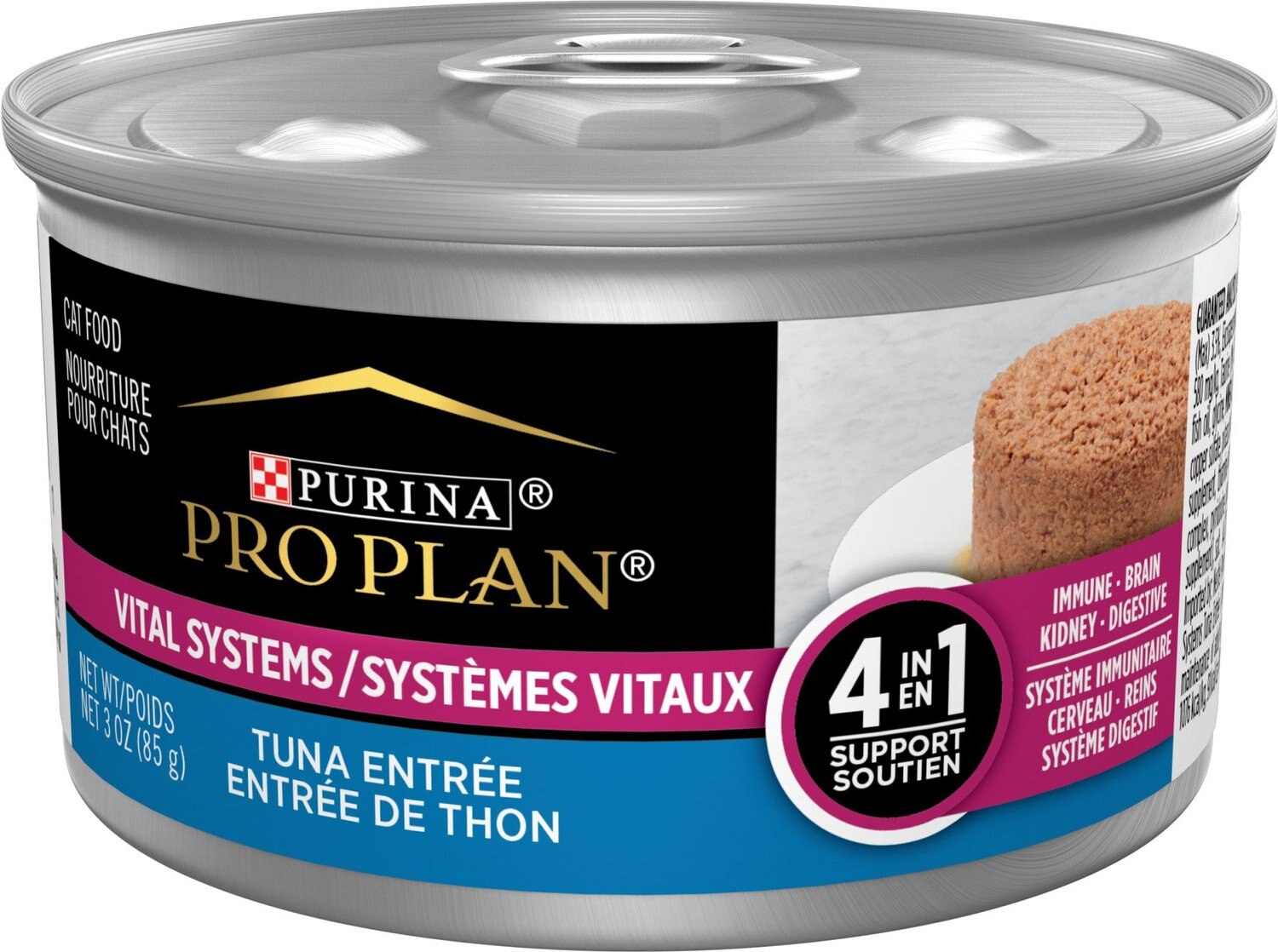 PURINA PRO PLAN Vital Systems 4-in-1 Support Tuna Entrée Pate Wet Cat Food,  3-oz can, case of 24 - Chewy.com