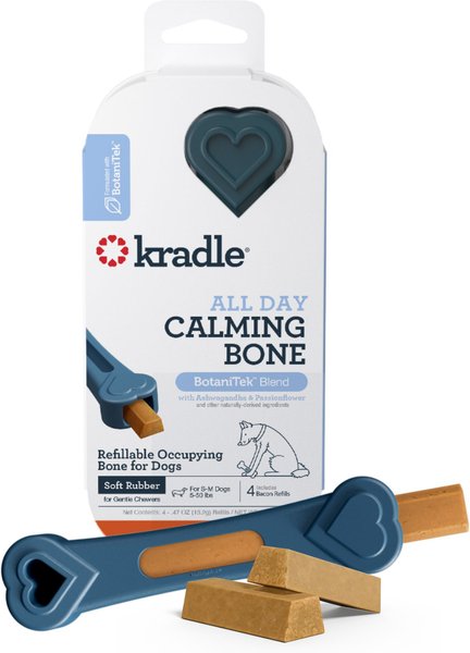 Kradle All Day Calming 6-inch Rubber Dog Bone Toy with Bacon Flavored Dog Treat Refill, 4 count slide 1 of 7