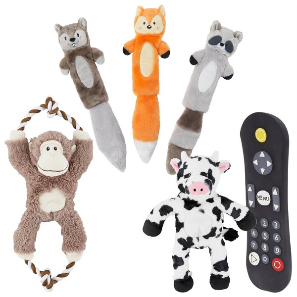 Frisco Branded Pack - Frisco Forest Friends Stuffing-Free Skinny Plush Squeaky Dog Toy, 3 count + 3 other items slide 1 of 8