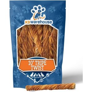 K9warehouse Tripe Twist 10-inch Beef Flavored Dog Chews, 6 count