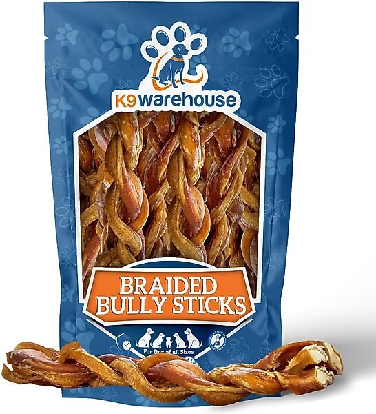 K9warehouse Braided 12-inch Bully Sticks Dog Treats, 3 count slide 1 of 3