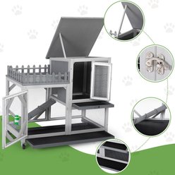 Coziwow Rolling Rabbit Hutch with Balcony & Tray, Grey slide 2 of 9