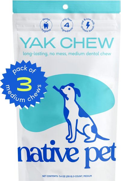 Native Pet Medium Natural Gluten-Free & Lactose-Free Yak Cheese Flavored Dental Chews for Dogs, 8-oz bag, 3 count slide 1 of 8