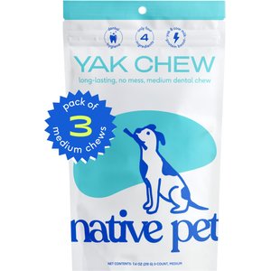 Native Pet Medium Natural Gluten-Free & Lactose-Free Yak Cheese Flavored Dental Dog Chew Treat, 8-oz bag, 3 count
