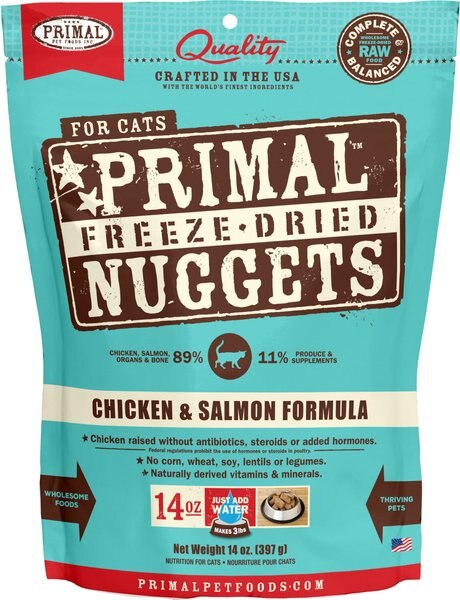 Primal Chicken & Salmon Formula Nuggets Grain-Free Raw Freeze-Dried Cat Food, 14-oz bag slide 1 of 8