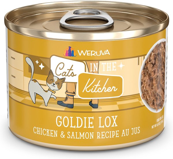 Weruva Cats in the Kitchen Goldie Lox Chicken & Salmon Au Jus Grain-Free Canned Cat Food, 3.2-oz, case of 24 slide 1 of 6