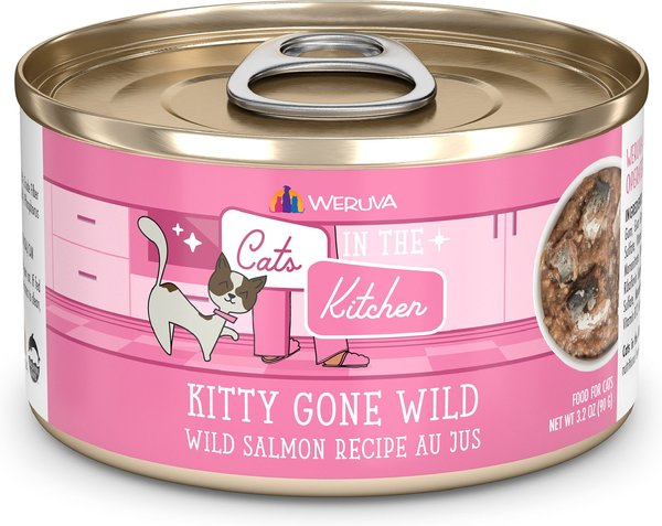 Weruva Cats in the Kitchen Kitty Gone Wild Salmon Au Jus Grain-Free Canned Cat Food, 6-oz, case of 24 slide 1 of 6