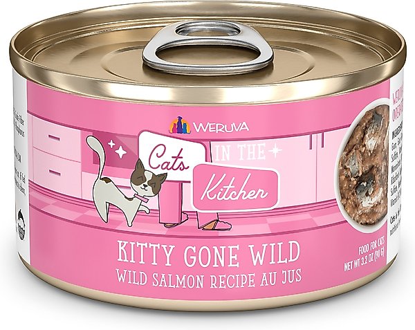 Weruva Cats in the Kitchen Kitty Gone Wild Salmon Au Jus Grain-Free Canned Cat Food, 6-oz, case of 24 slide 1 of 11