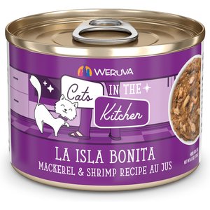 Weruva Cats in the Kitchen La Isla Bonita Mackerel & Shrimp Au Jus Grain-Free Canned Cat Food, 3.2-oz, case of 24