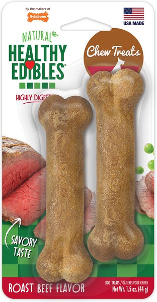 Nylabone Healthy Edibles Long Lasting Roast Beef Flavor X-Small Breed Dog Bone Treats, 2 count slide 1 of 11